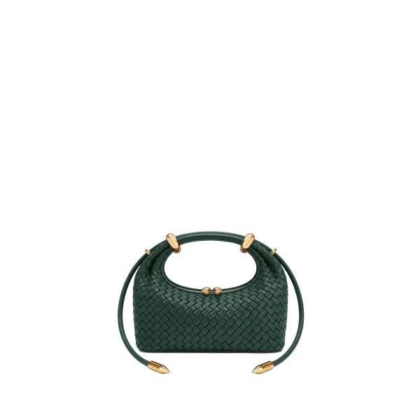 JW PEI Ellie Woven Metal Ring Embellished Top Handle Bag in Dark Green
