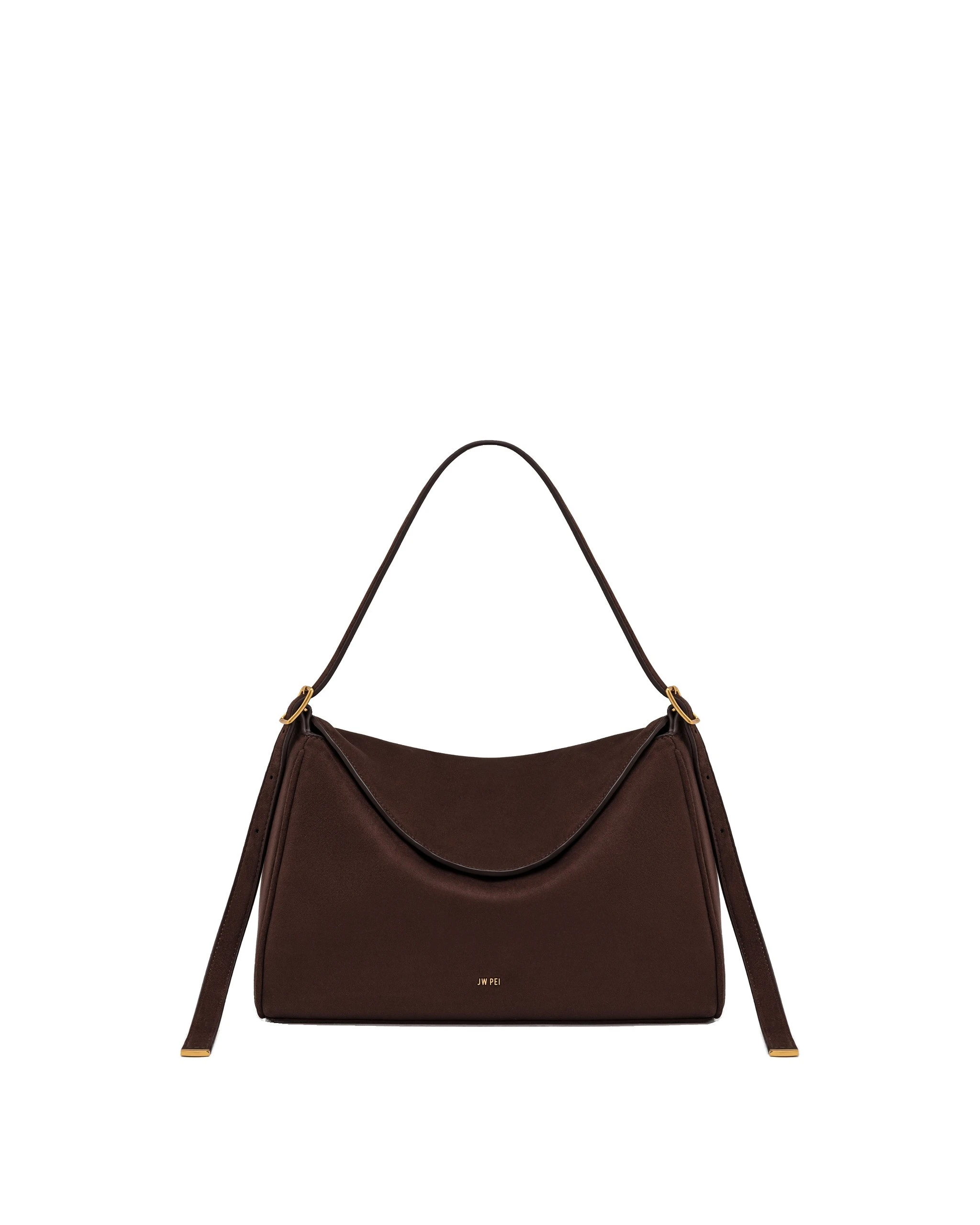 JW PEI Elowen Faux Suede Flap Shoulder Bag in Dark Brown | Shoulder & Crossbody Bags | Luxury Shoes JW PEI Elowen Faux Suede Flap Shoulder Bag in Dark Brown