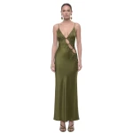 JW PEI Embroidered Floral Cutout Strappy Satin Maxi Dress