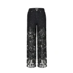 JW PEI Embroidery High Rise Wide Leg Lace Denim Jeans With Rhinestone