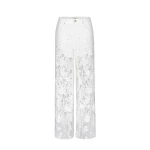 JW PEI Embroidery High Rise Wide Leg Lace Denim Jeans With Rhinestone