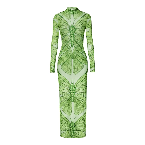 JW PEI Emerald Dragonfly Sheer Mesh Gown