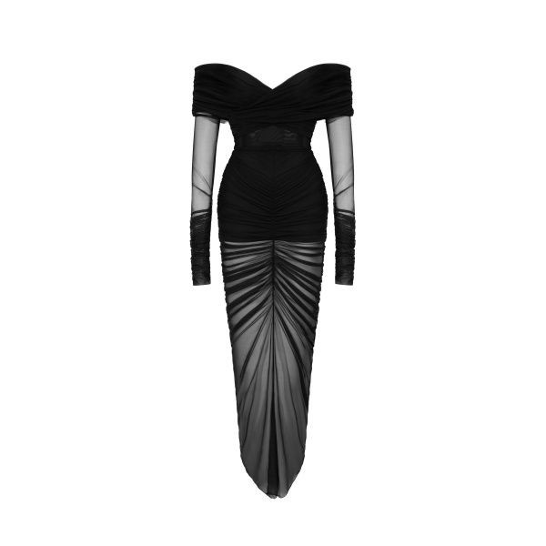 JW PEI Emily Elegant Off-Shoulder Ruched Gown