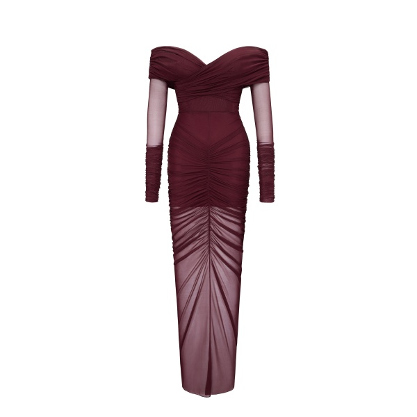 JW PEI Emily Elegant Off-Shoulder Ruched Gown