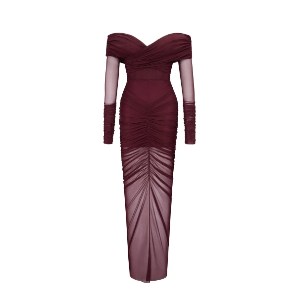 JW PEI Emily Elegant Off-Shoulder Ruched Gown