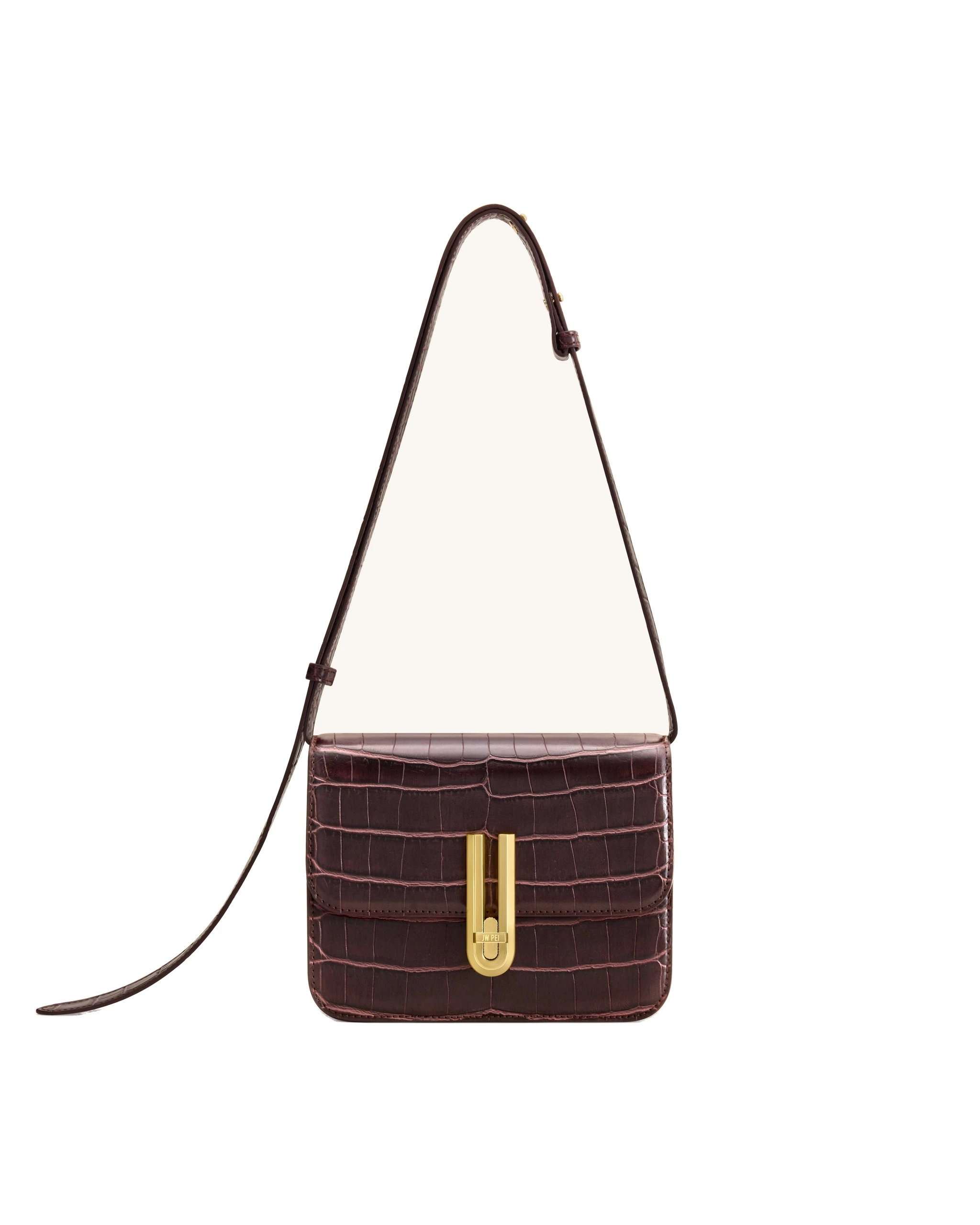 JW PEI Evania Lock Shoulder Bag in Burgundy Croc | Shoulder & Crossbody Bags | Luxury Shoes JW PEI Evania Lock Shoulder Bag in Burgundy Croc