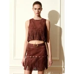 JW PEI Faux Suede Fringe Halter