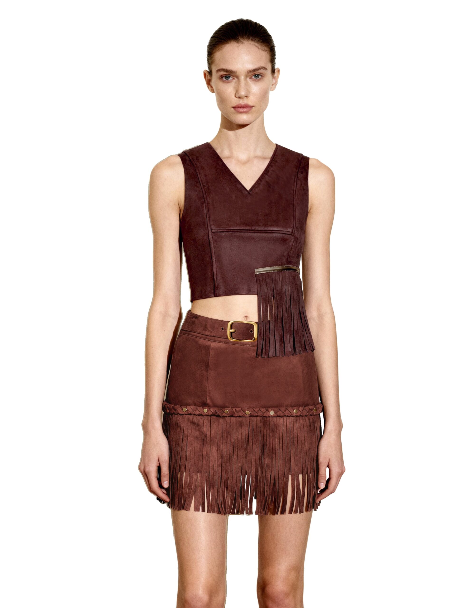 JW PEI top | Los Angeles Vegan Fashion Tops | Luxury Shoes JW PEI Faux Suede V-Neck Fringe Top
