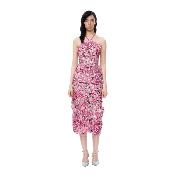 JW PEI Fiora Halter Neck Floral Embroidered Maxi Dress