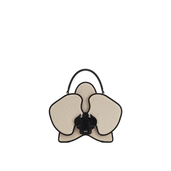 JW PEI Flora Orchid Shaped Top Handle Bag in Black White Canvas