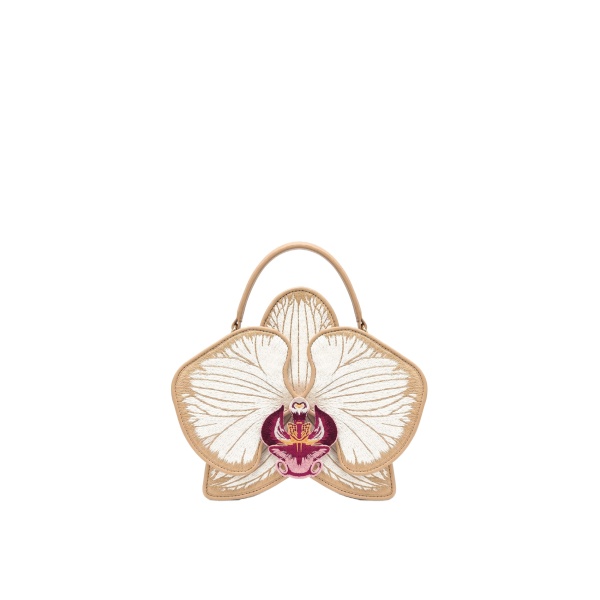JW PEI Flora Orchid Shaped Top Handle Bag in Champagne