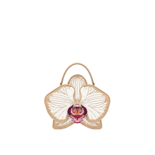 JW PEI Flora Orchid Shaped Top Handle Bag in Champagne