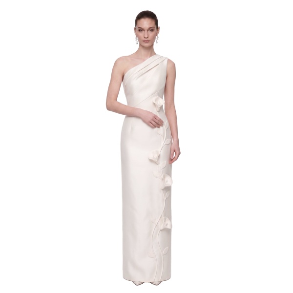 JW PEI Floral Appliqué One-Shoulder Maxi Dress