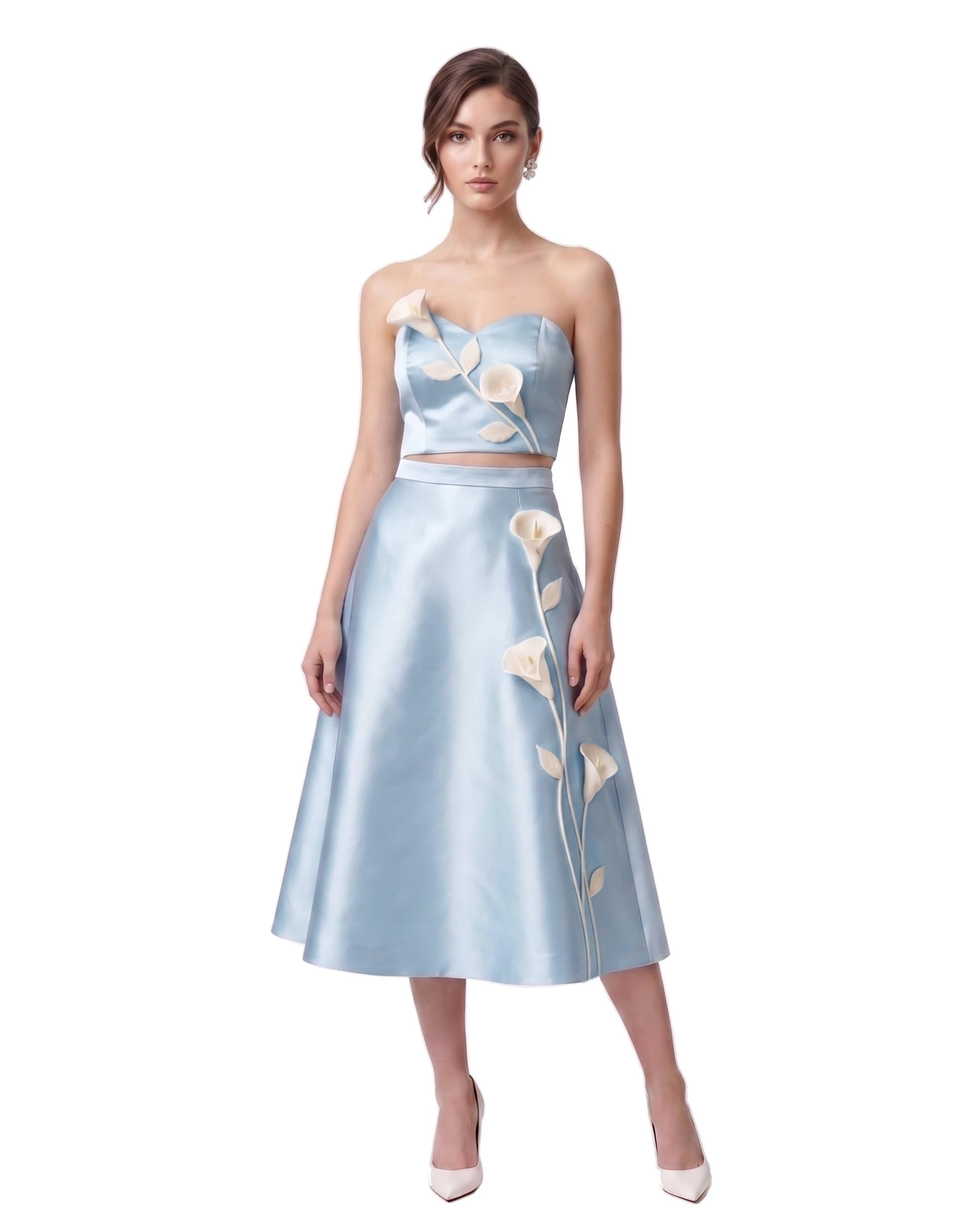 JW PEI skirt | Los Angeles Vegan Fashion Skirts | Luxury Shoes JW PEI Floral Appliqué Satin Midi Skirt