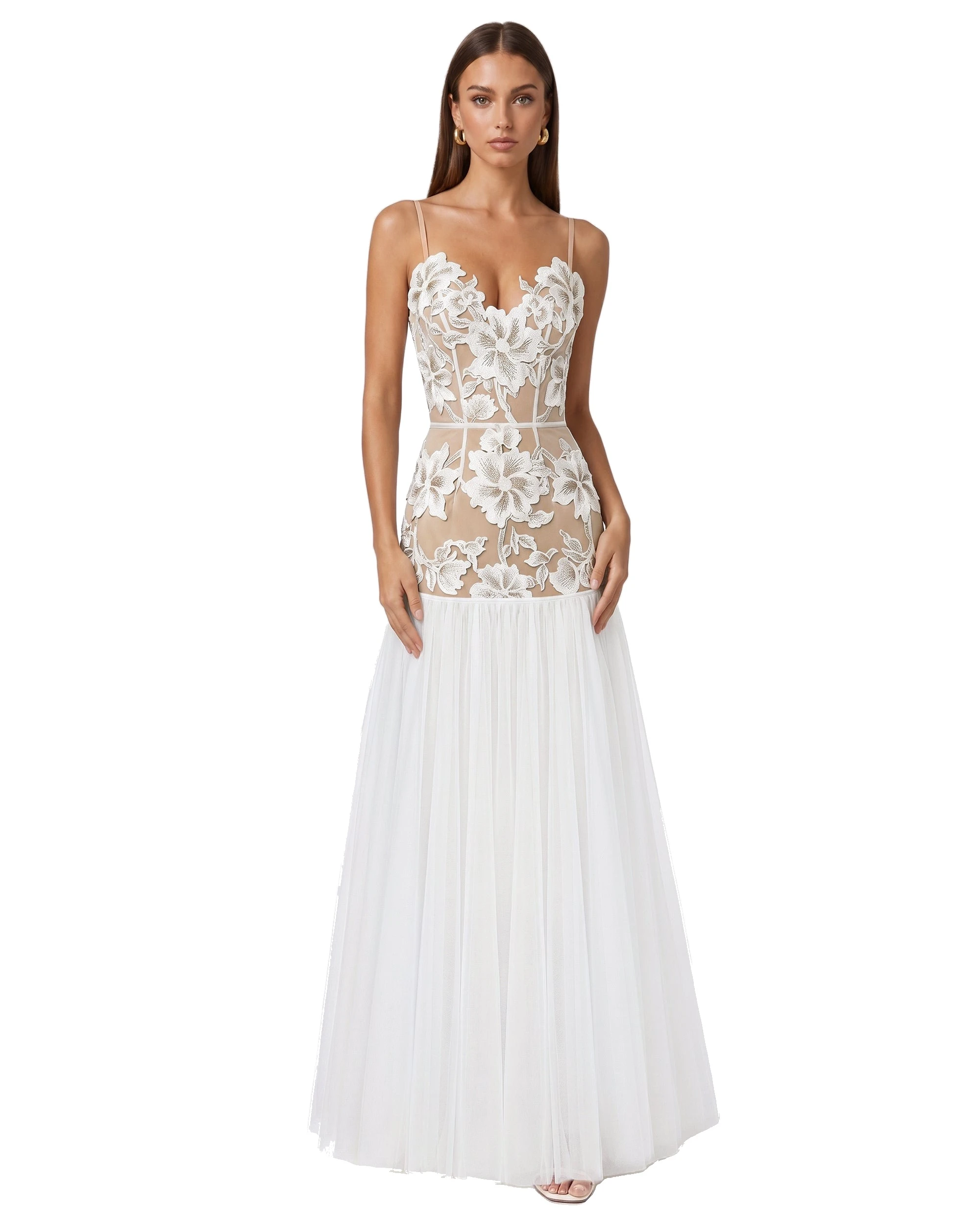 JW PEI maxi dress | Los Angeles Vegan Fashion Dresses | Luxury Shoes JW PEI Floral Appliqué Sheer Tulle Maxi Dress