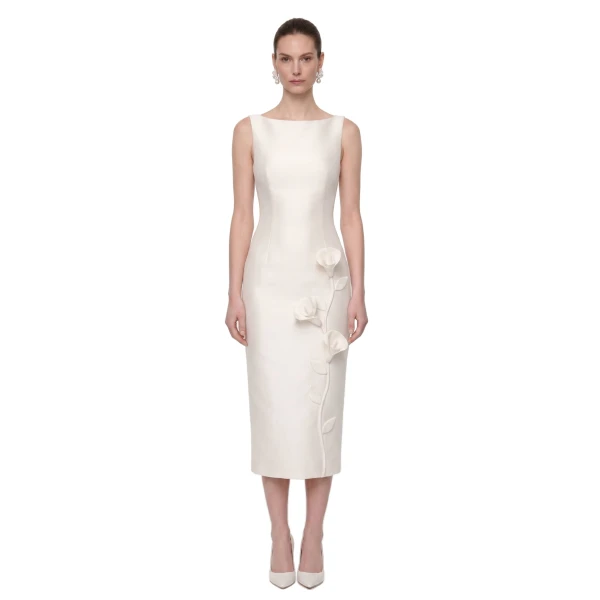 JW PEI Floral Appliqué Sleeveless Midi Dress