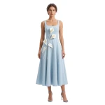 JW PEI Floral Appliqué Square Neck Midi Dress