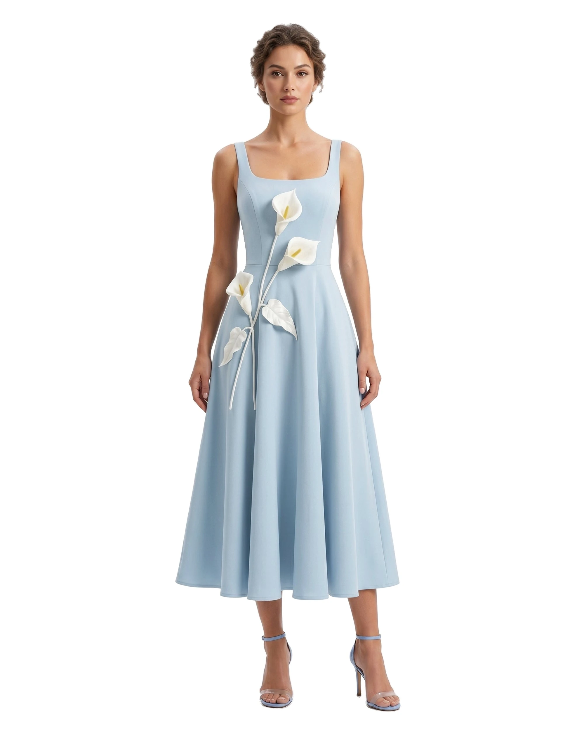 JW PEI midi dress | Los Angeles Vegan Fashion Dresses | Luxury Shoes JW PEI Floral Appliqué Square Neck Midi Dress