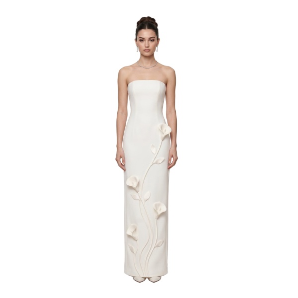 JW PEI Floral Appliqué Strapless Column Dress
