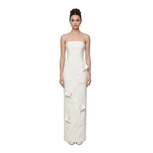 JW PEI Floral Appliqué Strapless Column Dress