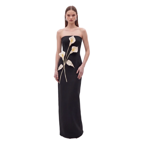 JW PEI Floral Appliqué Strapless Dress