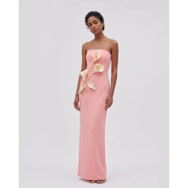 JW PEI Floral Appliqué Strapless Dress