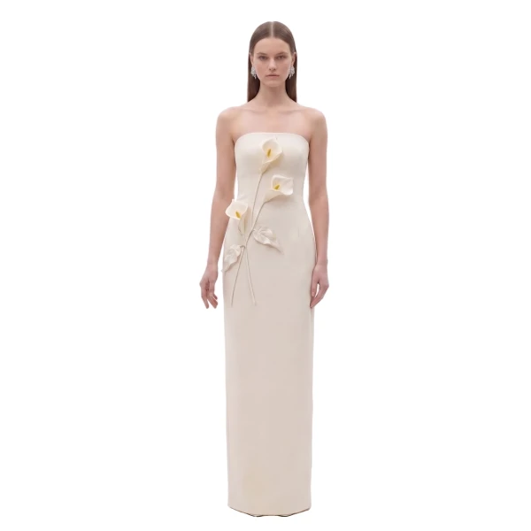 JW PEI Floral Appliqué Strapless Dress