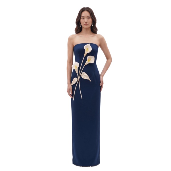 JW PEI Floral Appliqué Strapless Dress