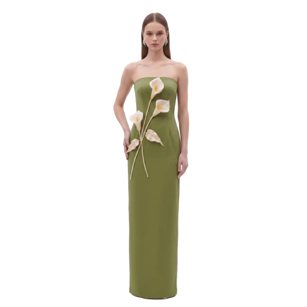 JW PEI Floral Appliqué Strapless Dress