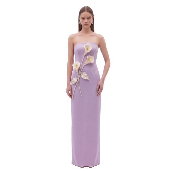 JW PEI Floral Appliqué Strapless Dress