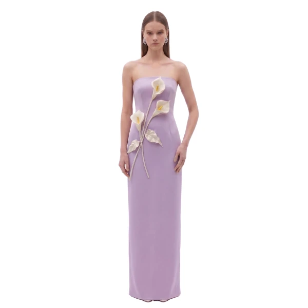 JW PEI Floral Appliqué Strapless Dress