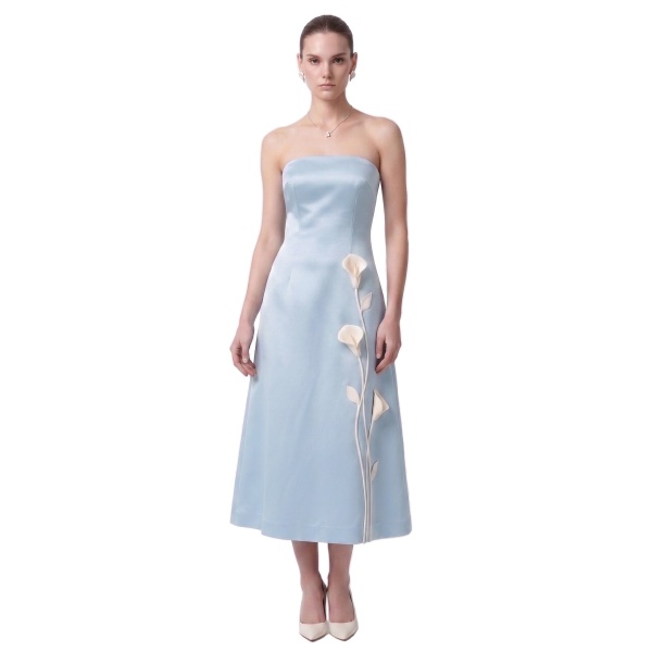 JW PEI Floral Appliqué Strapless Midi Dress