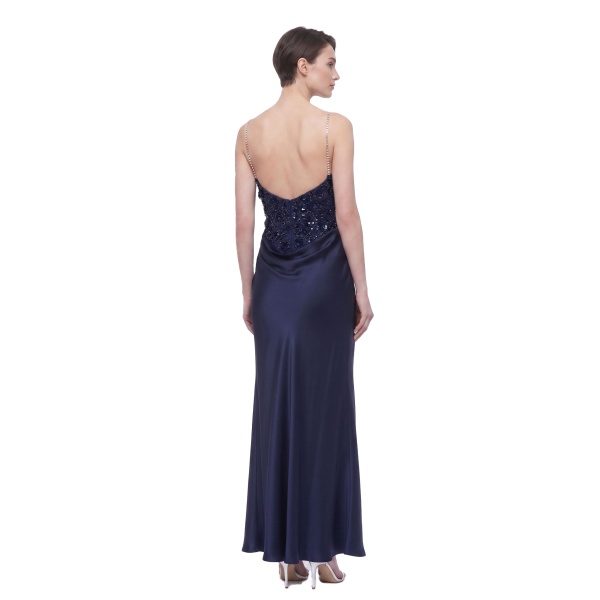 JW PEI Floral Embellished Cowl-Neck Open-Back Satin Maxi Dress