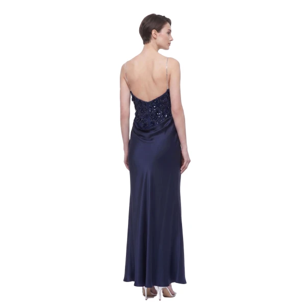 JW PEI Floral Embellished Cowl-Neck Open-Back Satin Maxi Dress