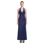 JW PEI Floral Embellished Halter Satin Maxi Dress