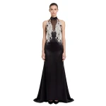 JW PEI Floral Embellished Halter Sheer Satin Maxi Dress