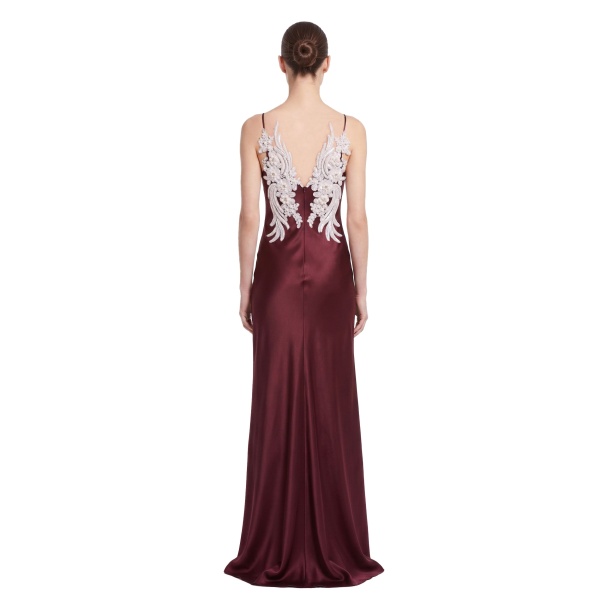 JW PEI Floral Embellished Open-Back Satin Maxi Dress