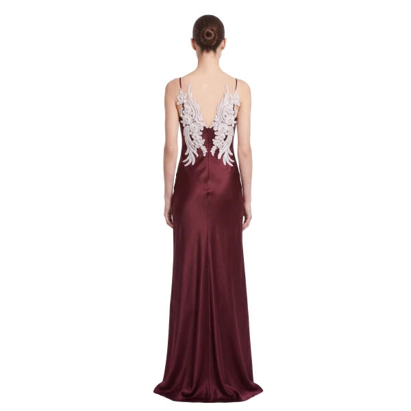 JW PEI Floral Embellished Open-Back Satin Maxi Dress