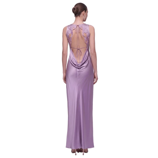 JW PEI Floral Embellished Open-Back Satin Maxi Dress