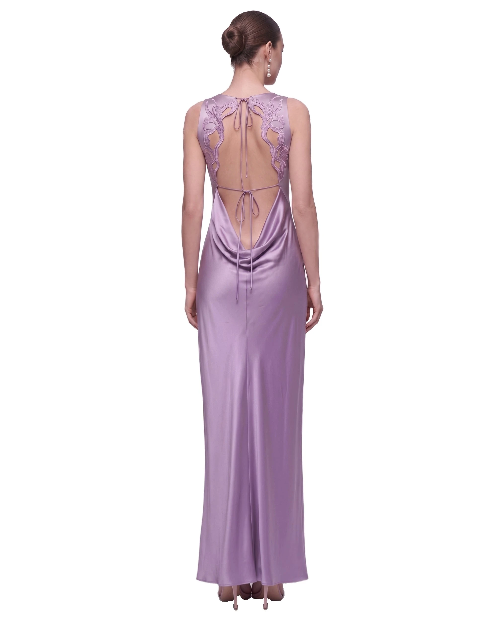 JW PEI maxi dress | Los Angeles Vegan Fashion Dresses | Luxury Shoes JW PEI Floral Embellished Open-Back Satin Maxi Dress