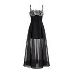 JW PEI Floral Embroidered Sheer Layered Maxi Dress