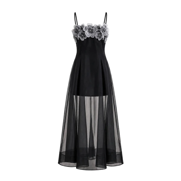 JW PEI Floral Embroidered Sheer Layered Maxi Dress
