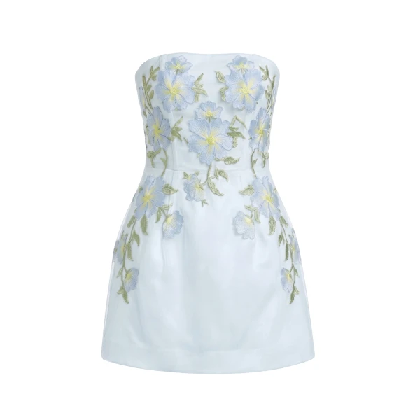 JW PEI Floral Embroidered Strapless Corset Mini Dress