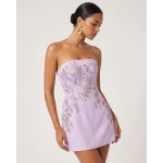 JW PEI Floral Embroidered Strapless Corset Mini Dress