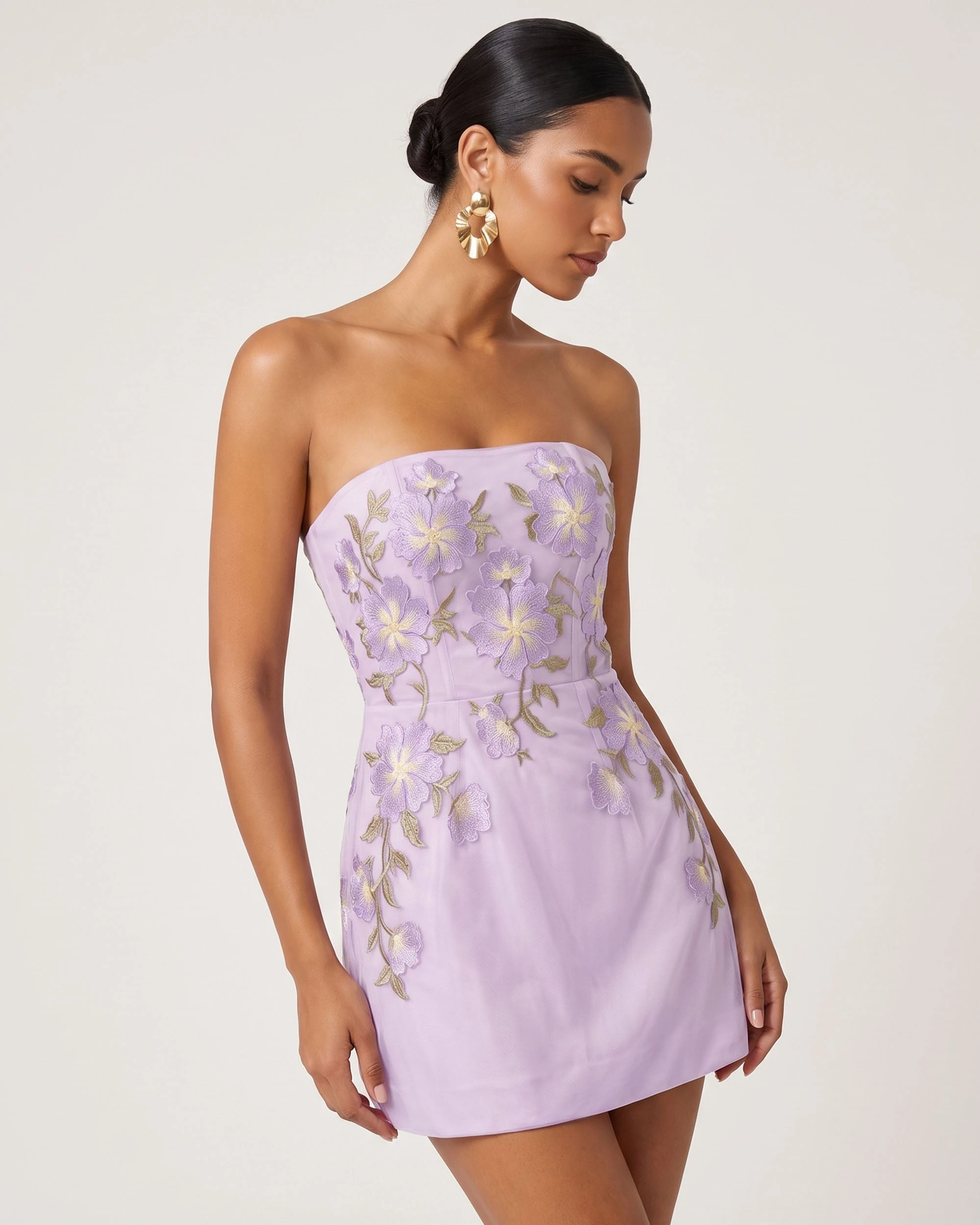 JW PEI mini dress | Los Angeles Vegan Fashion Dresses | Luxury Shoes JW PEI Floral Embroidered Strapless Corset Mini Dress