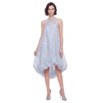 JW PEI Floral Jacquard Halter Bubble-Hem Midi Dress