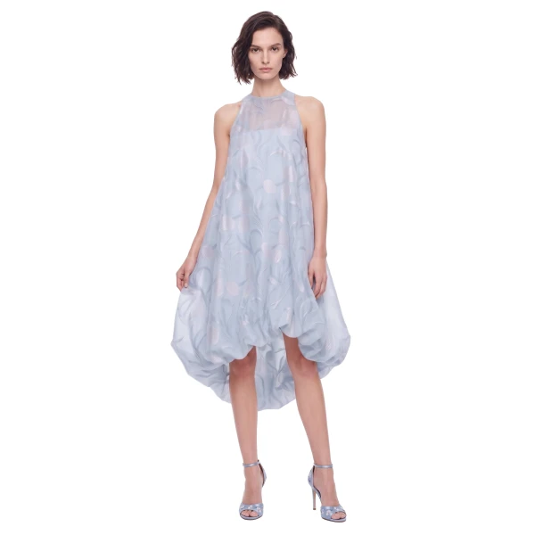 JW PEI Floral Jacquard Halter Bubble-Hem Midi Dress