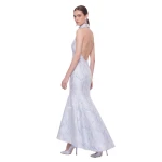 JW PEI Floral Jacquard Halter Mermaid Maxi Dress