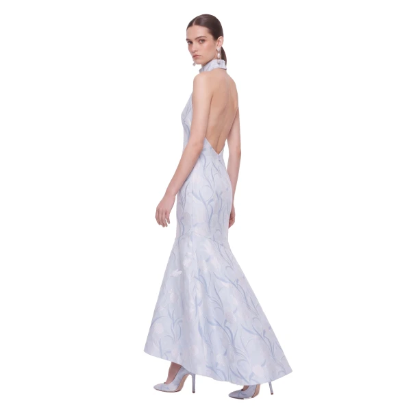 JW PEI Floral Jacquard Halter Mermaid Maxi Dress