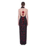 JW PEI Floral Jacquard Halter Open-Back Maxi Dress